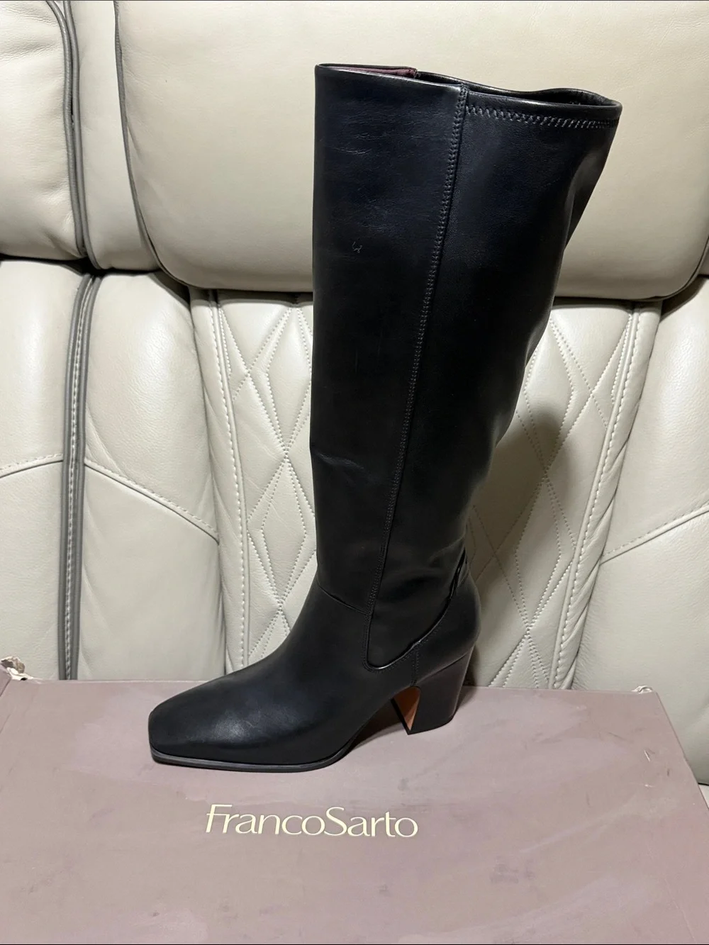 Franco Sarto Jonie Black Over-the-Knee Square-Toe Block Heel Boots